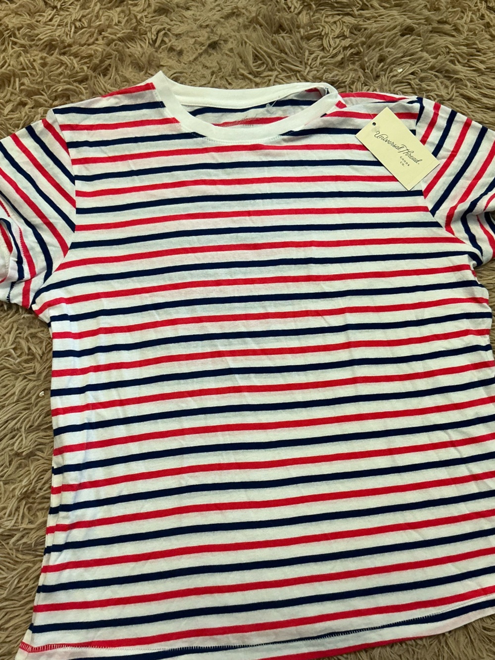 American Threads White Tee with Red and Navy Stripes